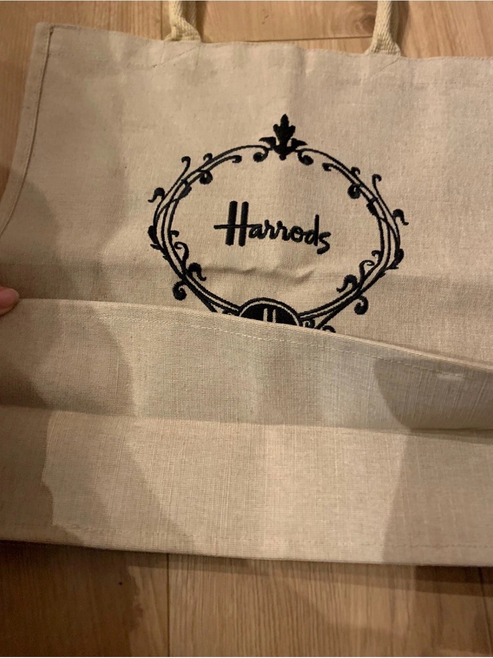 Harrods Natural Canvas Tote with Black Emblem